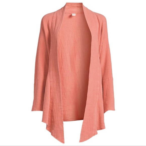 NWOT 100% Cotton Seersucker Oversized Coral Tie Front Kimono Sweater - Picture 4 of 15